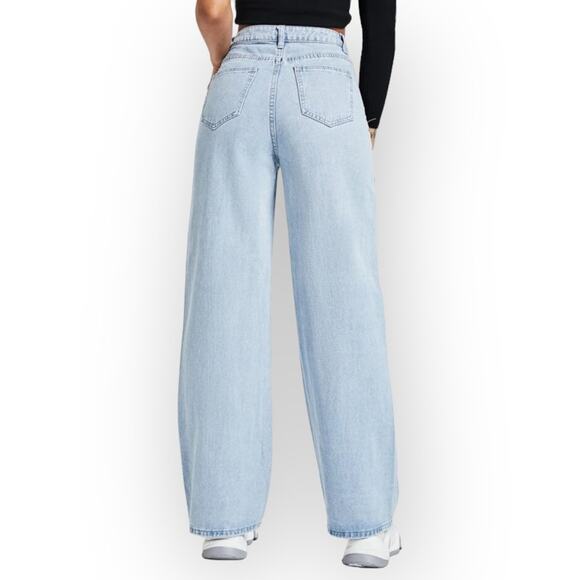 SHEIN Light Wash High Rise Wide Leg Graphic Jeans sz XS - Picture 15 of 16